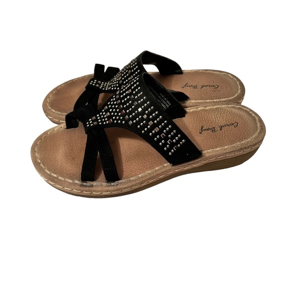 Coral Bay Paxton Women’s Black Sparkle T-Strap Low Wedge Sandals Size 9M - Picture 5 of 7